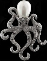 Brosche Oktopus / Krake silberfarben mit einer Perle als...