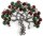 Brosche Baum silberfarben mit grünen und roten Strass Steinen BR007