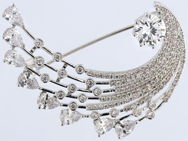 Brosche Komet silberfarben mit weissen Strass Steinen BR008