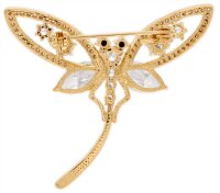 Brosche Libelle goldfarben und mit vielen weissen Strass...