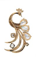 Brosche Pfau goldfarben mit weissen Strass Steinen BR002