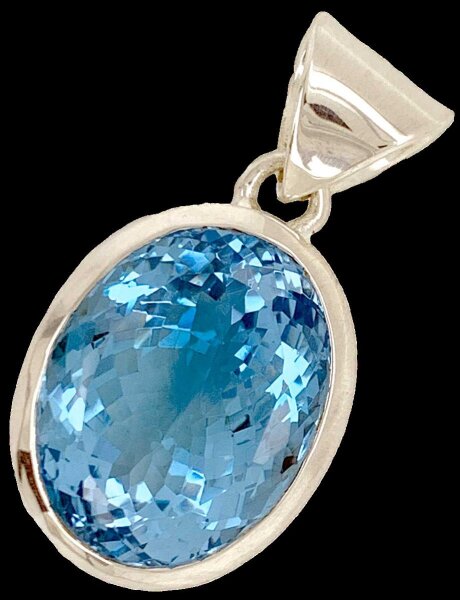 Blautopas Blue Topaz Anhänger in Sky Blue Sehr Groß 925 Silberfassung gesamt ca. 34 Gramm 169ct Augenrein