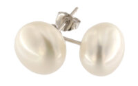 Damen Ohrstecker Ohrringe aus weißen Button-Shape...