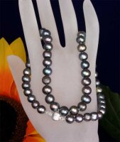 Echte Zucht-Perlenkette Tahiti-Schwarz 45cm 8mm mit...