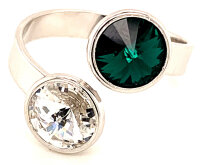 Silber Ring mit 2 Swarovski Crystal 1*Emerald (Smaragd)...