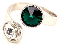Silber Ring mit 2 Swarovski Crystal 1*Emerald (Smaragd)...
