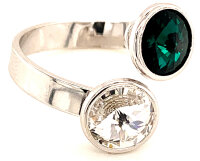 Silber Ring mit 2 Swarovski Crystal 1*Emerald (Smaragd) grün 1*Crystal Clear 925 Silberfassung größe änderbar gesamt ca. 3,4 Gramm 17 ct handgearbeitet, rhodiniert, handgemacht in Italien AT0578REC