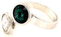 Silber Ring mit 2 Swarovski Crystal 1*Emerald (Smaragd) grün 1*Crystal Clear 925 Silberfassung größe änderbar gesamt ca. 3,4 Gramm 17 ct handgearbeitet, rhodiniert, handgemacht in Italien AT0578REC