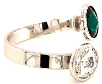 Silber Ring mit 2 Swarovski Crystal 1*Emerald (Smaragd) grün 1*Crystal Clear 925 Silberfassung größe änderbar gesamt ca. 3,4 Gramm 17 ct handgearbeitet, rhodiniert, handgemacht in Italien AT0578REC