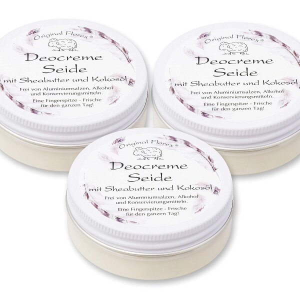 Florex Deocreme 3x40ml, Seide Duft: neutral frisch mit Sheabutter, Kokosöl, Kakaobutter, Mandelöl, Zink
