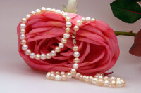 Echtes Zucht-Perlenset weiss-rose 7-8mm Armb.+Kette NEU