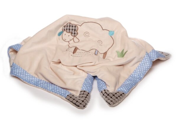 Inwolino 7986 - Kuscheldecke Schaf Sweety, ca. 70 x 90 cm, creme/blau, Krabbeldecke, Babydecke