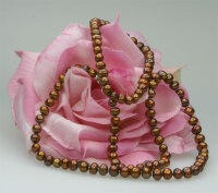 Echtes Zucht-Perlenset Kupfer/Braun 6mm Armband + Kette...