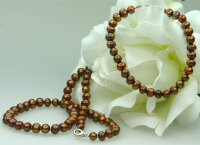 Echtes Zucht-Perlenset Kupfer/Braun 6mm Armband + Kette...