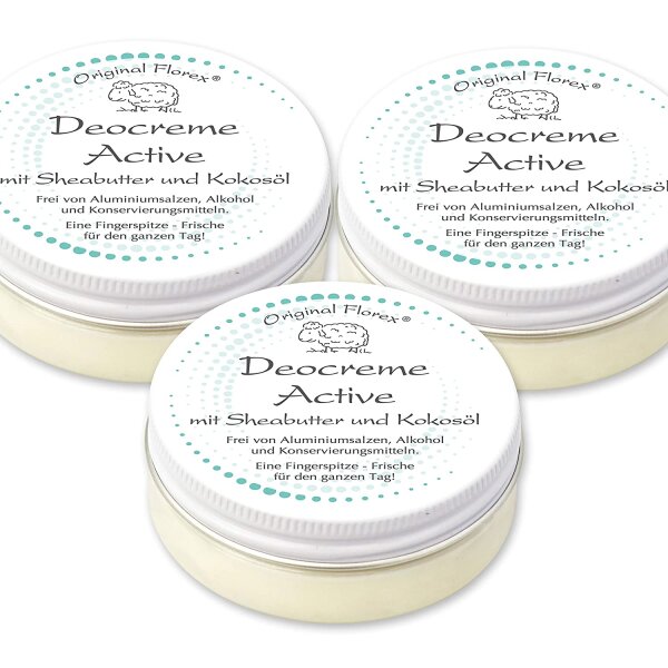 Deocreme 3*40ml, Active, sportlich-frisch, von Florex, frei von Aluminiumsalzen, Konservierungsmitteln und Alkohol