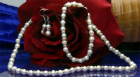 3-er Zucht-Perlenset weiss 6mm Armband+Kette+Ohrringe