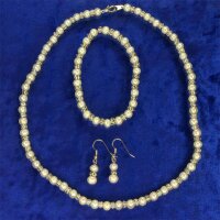 3-er Zucht-Perlenset weiss 6mm Armband+Kette+Ohrringe