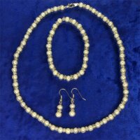 3-er Zucht-Perlenset weiss 6mm Armband+Kette+Ohrringe