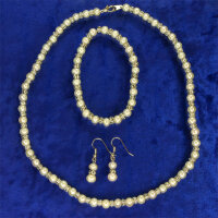 3-er Zucht-Perlenset weiss 6mm Armband+Kette+Ohrringe