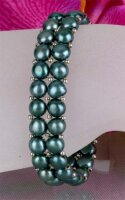 2-reihiges Süsswasser Zucht-Perlen Armband Grün mit silberfarb. Kugeln A203