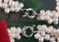 Echte Zucht-Perlen-Kette+Armband Set P043 weiß 3-reihig Perlen-Collier