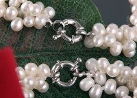 Echte Zucht-Perlen-Kette+Armband Set P043 weiß 3-reihig Perlen-Collier