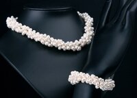 Echte Zucht-Perlen-Kette+Armband Set P043 weiß 3-reihig Perlen-Collier