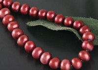 P057  Echter-Perlen-Strang Zuchtperlen offen Rot Burgundy...