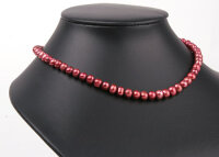 P057  Echter-Perlen-Strang Zuchtperlen offen Rot Burgundy 7-8mm ca.39 cm NEU