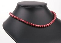 P057  Echter-Perlen-Strang Zuchtperlen offen Rot Burgundy 7-8mm ca.39 cm NEU