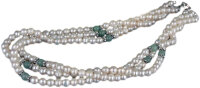 Zucht-Perlen-Collier P904 3-reihig weiß mit Jade Perlencollier 44cm NEU