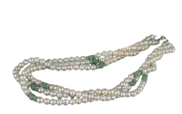 Zucht-Perlen-Collier P904 3-reihig weiß mit Jade Perlencollier 44cm NEU