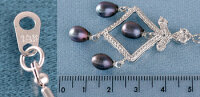 Perlencollier m. Staßsteinen P292 Violett Schwarz ca. 41cm Zucht Perlen 8mm Perlenkette