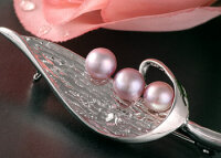 Brosche Süßwasser P298 Zucht Perlen 3-Perlen Hellviolett 6-7mm