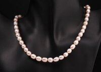HQ007 Echter Süßwasser-Perlen-Strang oval 7-8mm 38cm lang offen beige