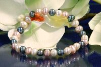 3-er Zucht-Perlenset 3-farbig 6mm Armband Kette Ohrring lachs violett weiss ST01
