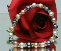 3-er Zucht-Perlenset 3-farbig 6mm Armband Kette Ohrring lachs violett weiss ST01