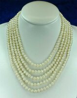 Echtes 5-Reihiges Perlen Collier aus Süsswasser Perlen Stella Weiss C01