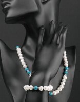 Set Armband+Kette mit echten Türkisen Schnappverschluss Kette ca. 43cm T02 NEU