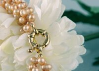 Perlenkette 3-Reihiges Perlen Collier aus Süsswasser Perlen Champagner C04