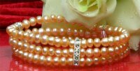 3-reihiges Zuchtperlen Armband Lachsfraben (Orange) mit...