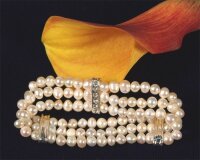 3-reihiges Zuchtperlen Armband Weiß mit Strass-Steinen