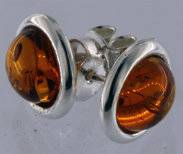 Bernstein Ohrstecker Cognacfarben ca. 8mm mit 925 Silber Brisur Paar BSOR03