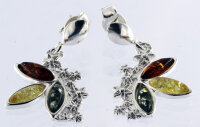 Echte Bernstein Ohrhänger Dreifarbig 925 Sterling Silber Fassung BSORHDF01