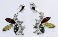Echte Bernstein Ohrhänger Dreifarbig 925 Sterling Silber Fassung BSORHDF01