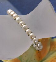 Echtes Zuchtperlen Perlen-Armband 1-Reihig m. silberfarbenen Kugeln Zuchtperlen
