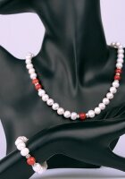 Echte Zucht-Perlen-Kette+Armband P018 weiß/Koralle NEU