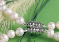 Echte Zucht-Perlen-Kette+Armband P020 weiß mit Jade abgesetzt Magentverschluß