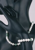 Echte Zucht-Perlen-Kette+Armband P020 weiß mit Jade abgesetzt Magentverschluß