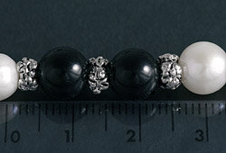 Echte Zucht-Perlen-Kette+Armband P019 weiß/Onyx